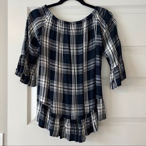 Off the Shoulder Plaid Top